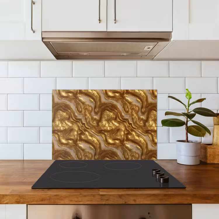 Spatscherm keuken - Golven - Organisch - Goud - Crème — 3