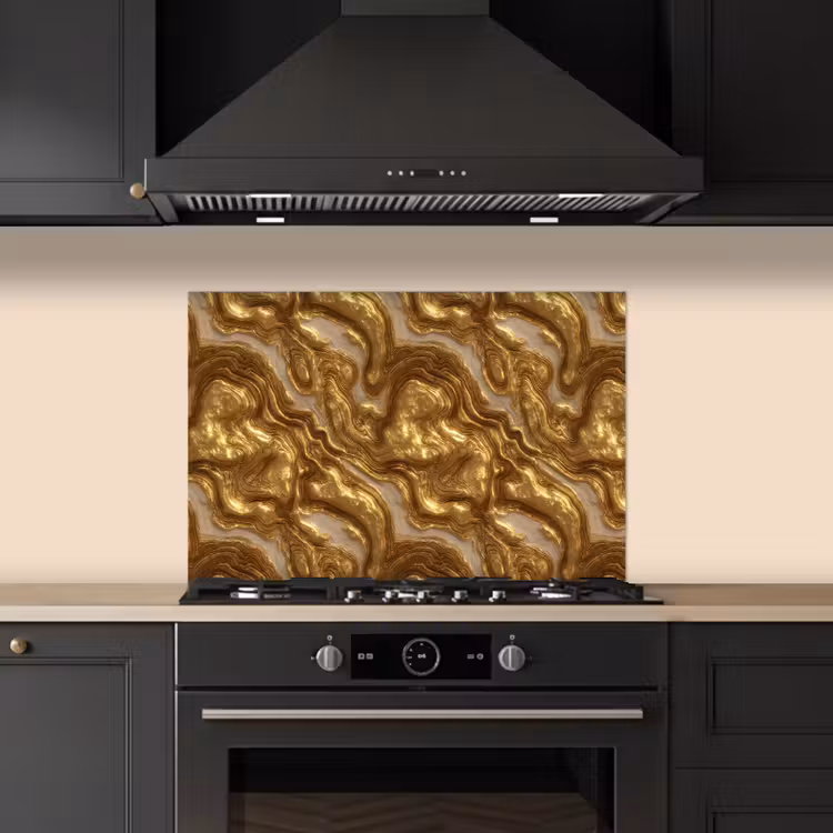 Spatscherm keuken - Golven - Organisch - Goud - Crème — 5