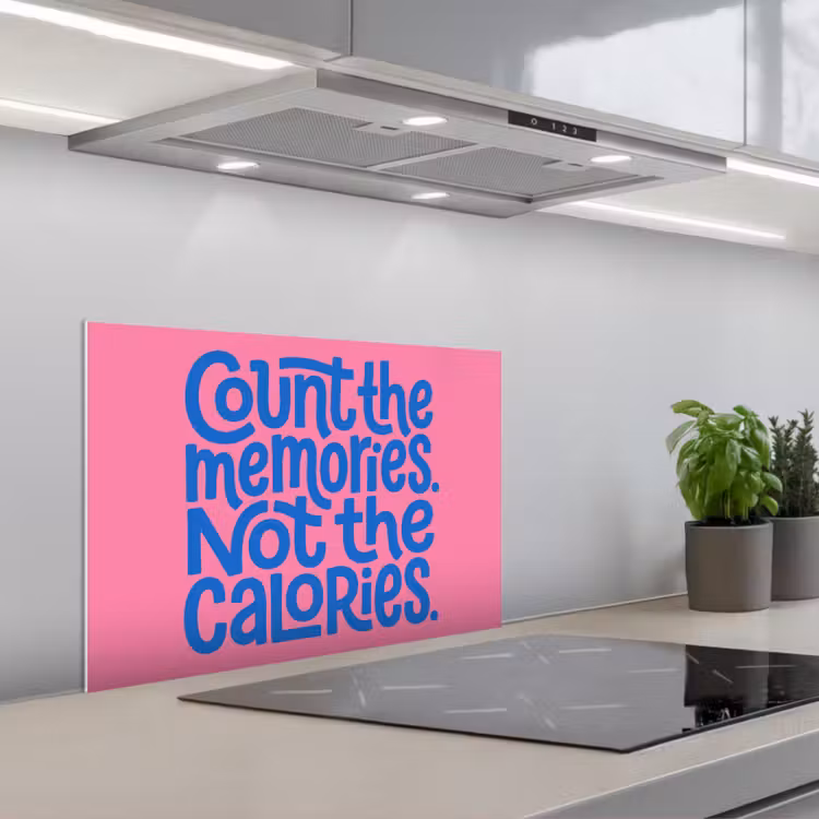 Spatscherm keuken - Memories - Roze - Blauw - Quote — 1