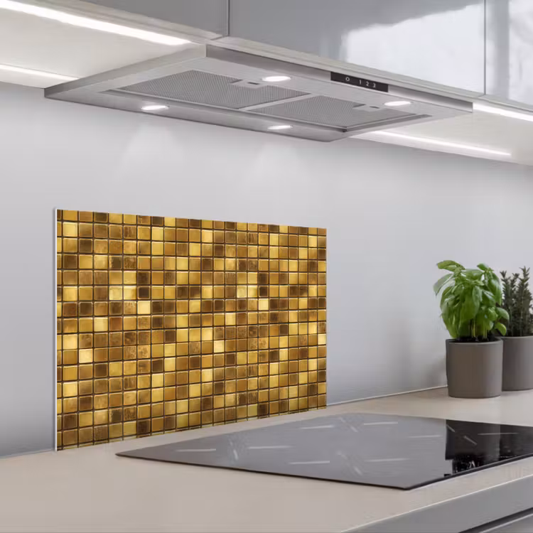 Spatscherm keuken - Tegels - Mozaïek - Luxe - Warm Goud — 1