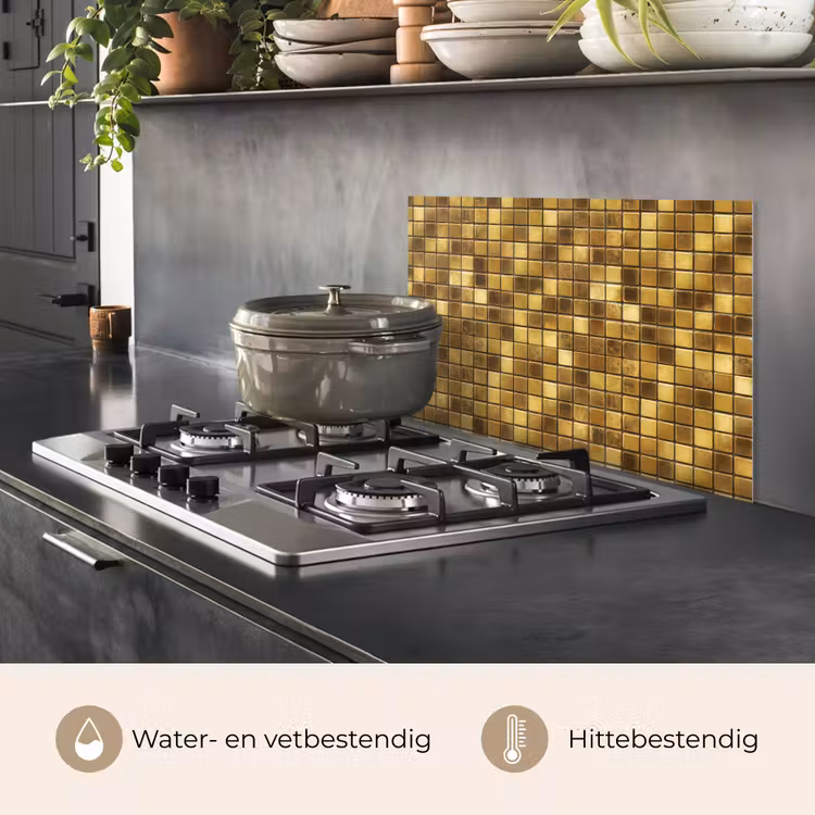Spatscherm keuken - Tegels - Mozaïek - Luxe - Warm Goud — 2