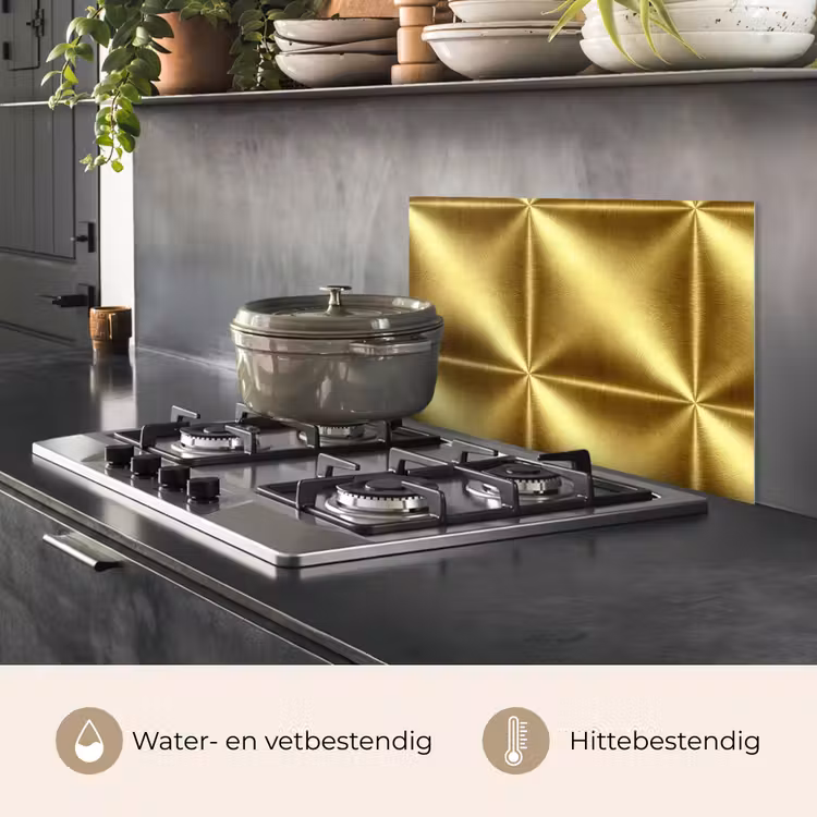 Spatscherm keuken - Textuur - Geborsteld Goud - Industrieel - Metallic — 2
