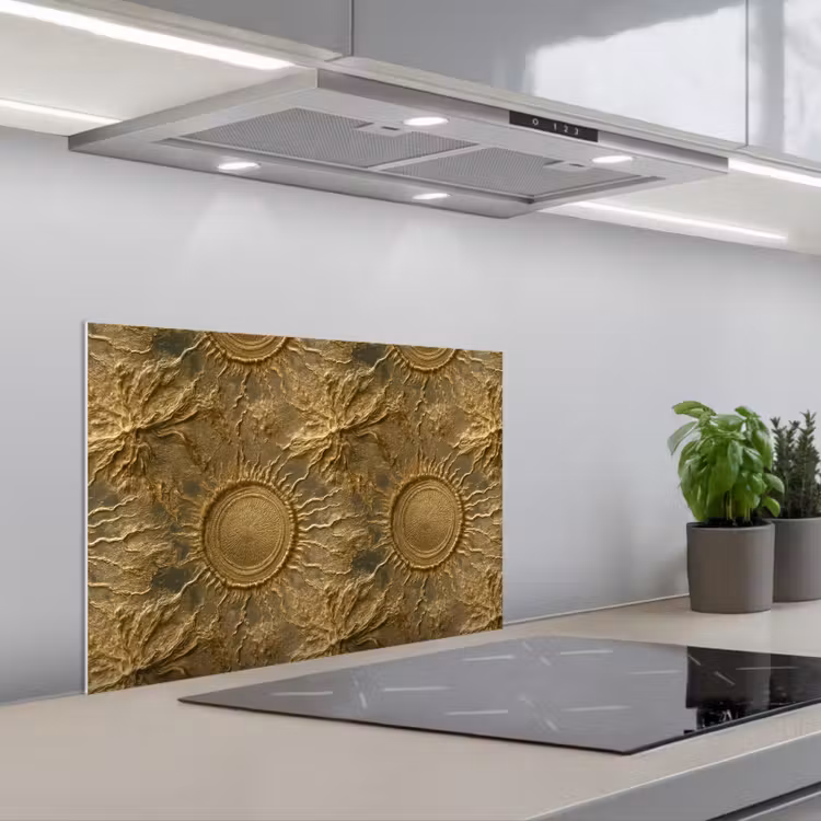 Spatscherm keuken - Zon - Reliëf - Antiek - Goud — 1