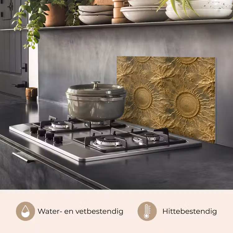 Spatscherm keuken - Zon - Reliëf - Antiek - Goud — 2