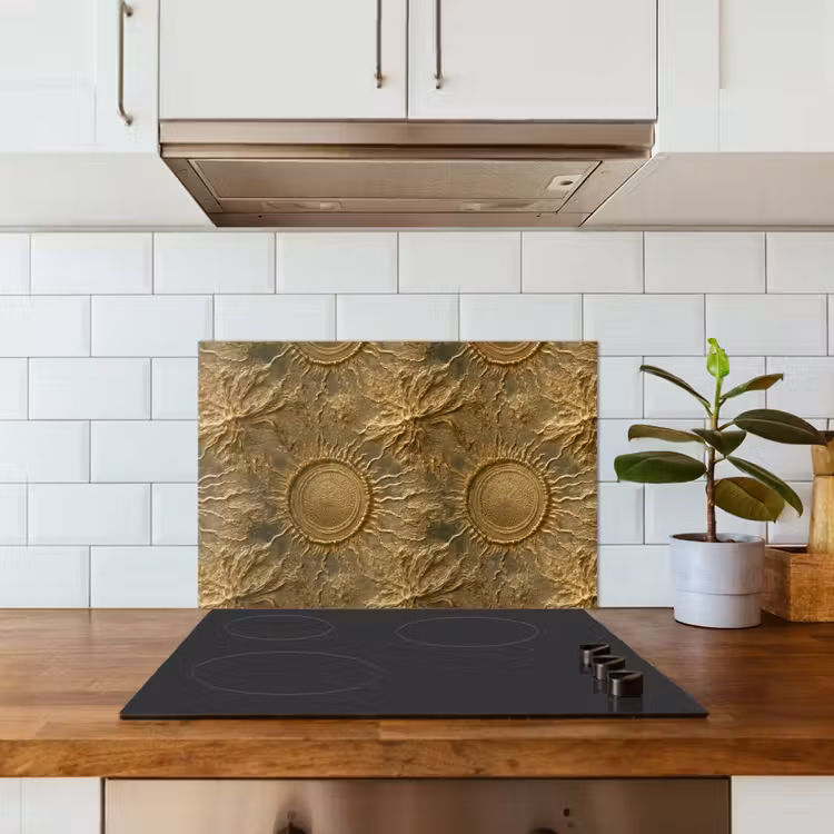 Spatscherm keuken - Zon - Reliëf - Antiek - Goud — 3