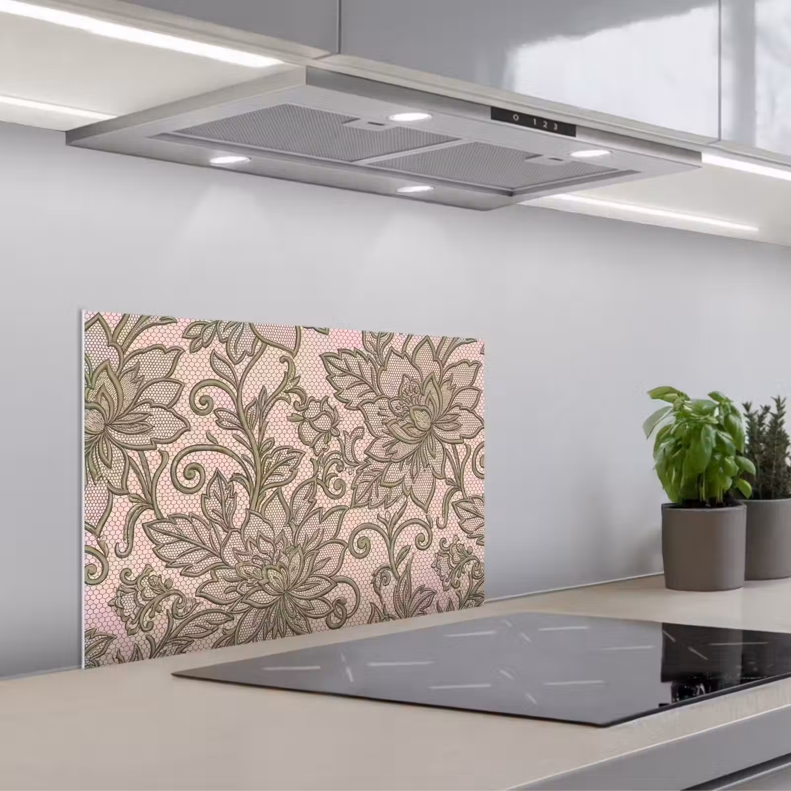 Spatscherm keuken - Bloemen - Kant - Patroon - Klassiek - Groen — 1