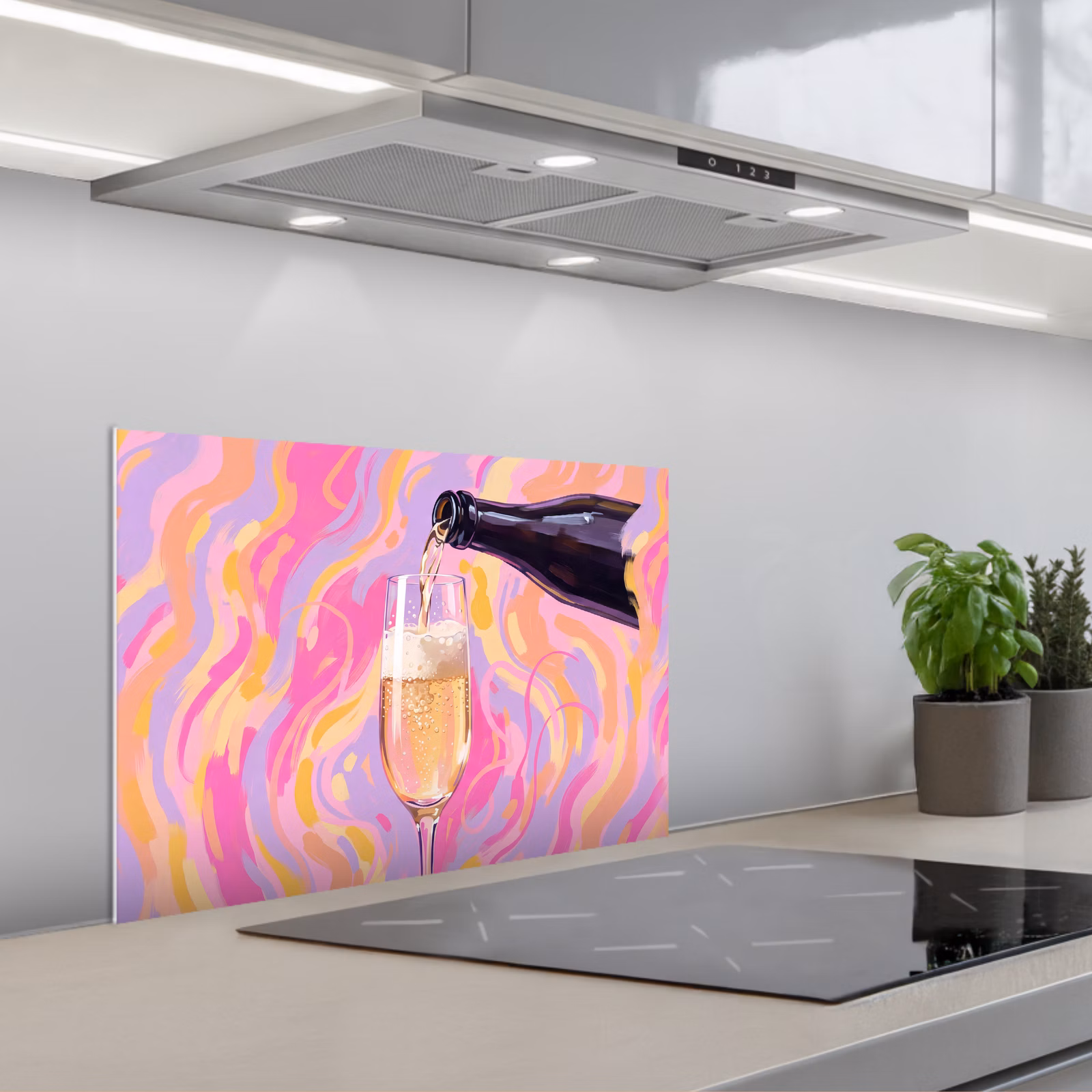 Spatscherm keuken - Drank - Inschenken - Feest - Abstract - Roze — 1
