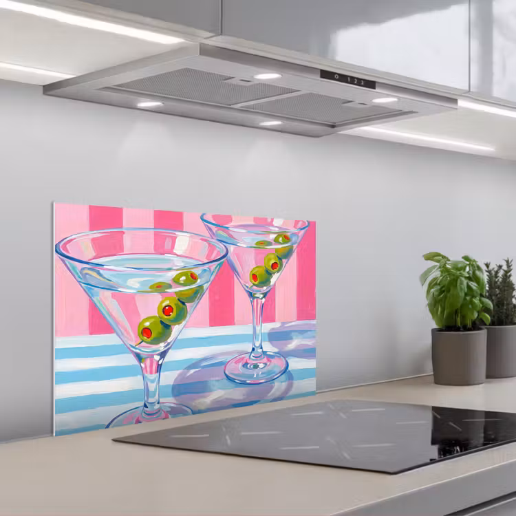 Spatscherm keuken - Cocktail - Olijven - Kunst - Modern - Roze — 1