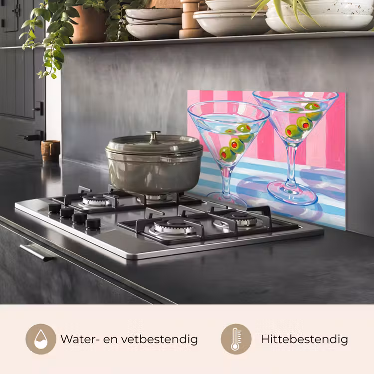 Spatscherm keuken - Cocktail - Olijven - Kunst - Modern - Roze — 2