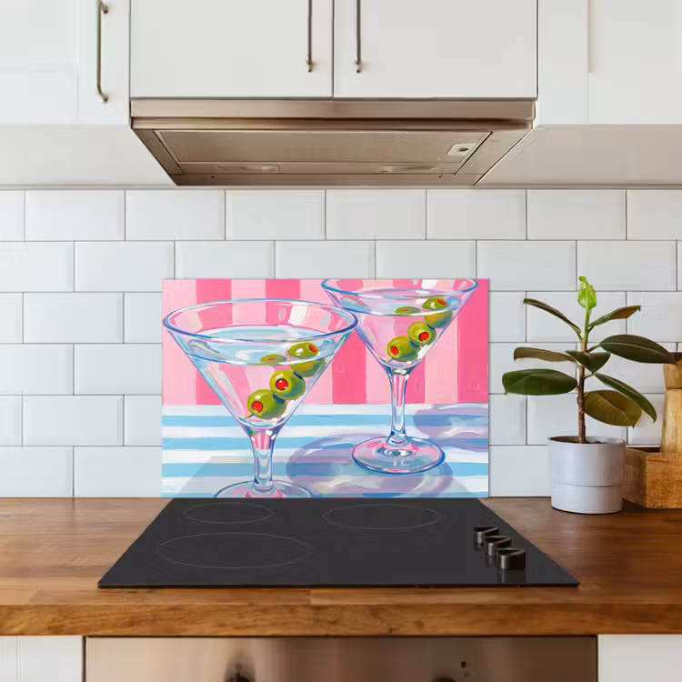 Spatscherm keuken - Cocktail - Olijven - Kunst - Modern - Roze — 3