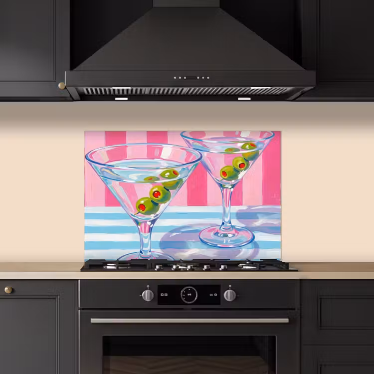 Spatscherm keuken - Cocktail - Olijven - Kunst - Modern - Roze — 5