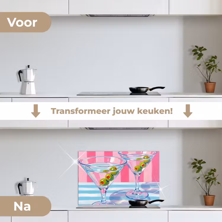 Spatscherm keuken - Cocktail - Olijven - Kunst - Modern - Roze — 7