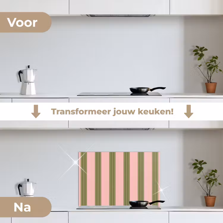 Spatscherm keuken - Patroon - Strepen - Abstract - Roze - Groen — 7