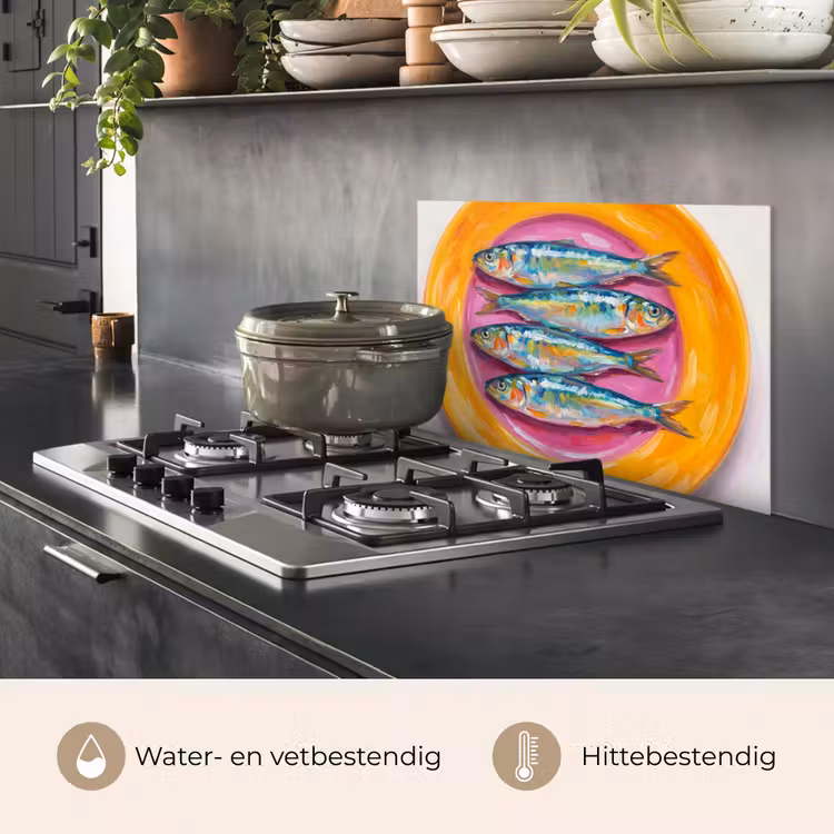 Spatscherm keuken - Vis - Vier - Eten - Modern - Kleurrijk — 2