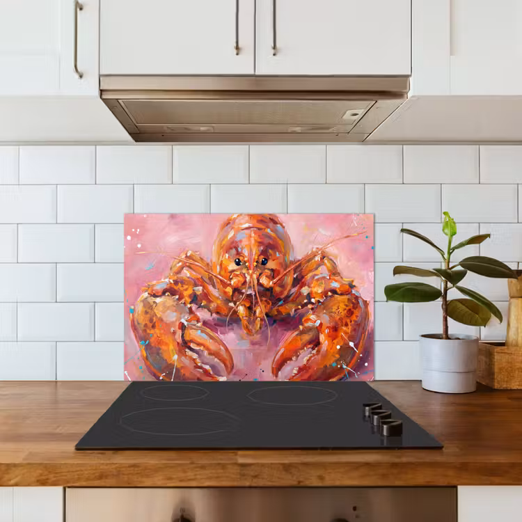 Spatscherm keuken - Zeeleven - Kreeft - Spatters - Abstract - Roze — 3