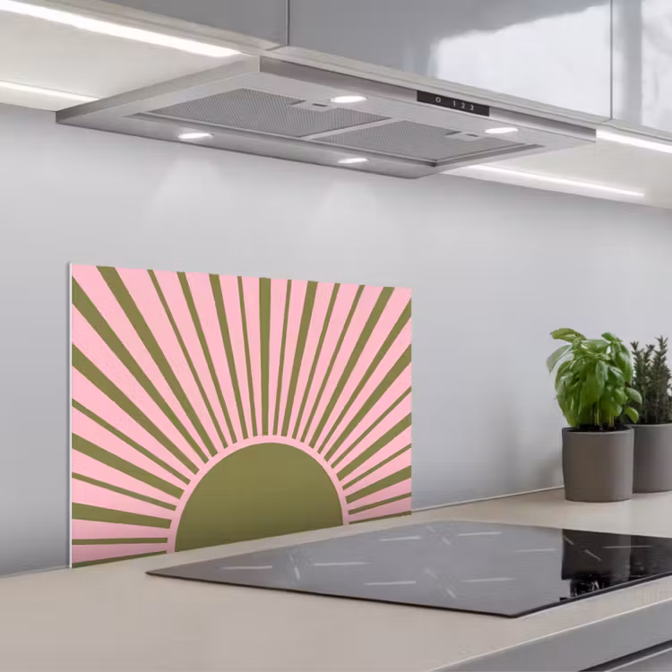 Spatscherm keuken - Abstract - Stralen - Grafisch - Roze - Groen — 1