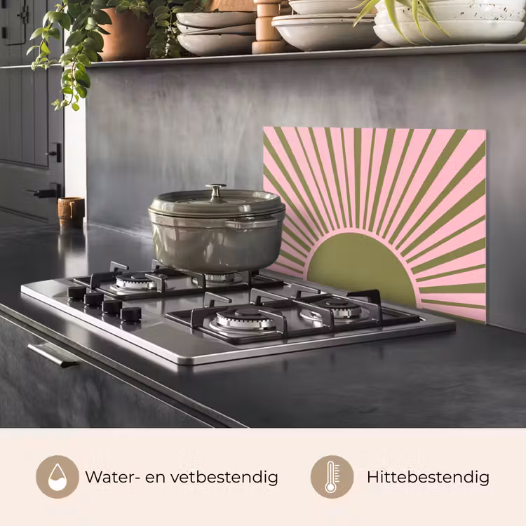 Spatscherm keuken - Abstract - Stralen - Grafisch - Roze - Groen — 2