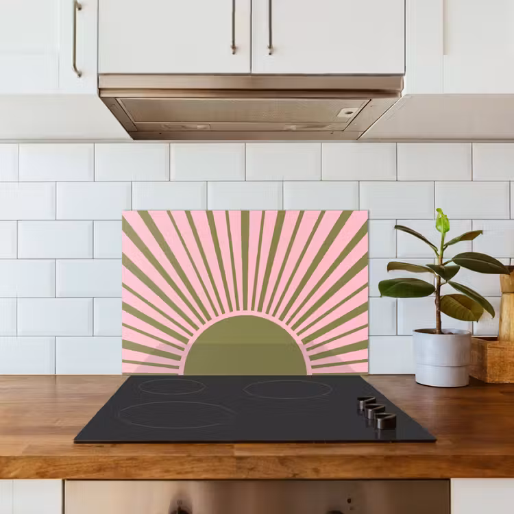 Spatscherm keuken - Abstract - Stralen - Grafisch - Roze - Groen — 3