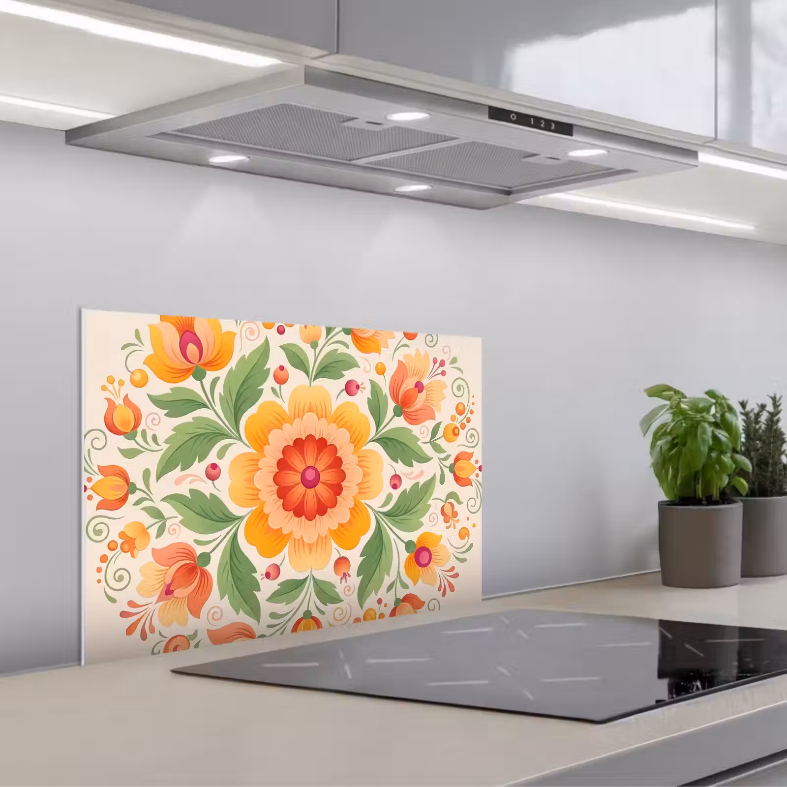 Spatscherm keuken - Bloemen - Patroon - Decoratief - Oranje — 1
