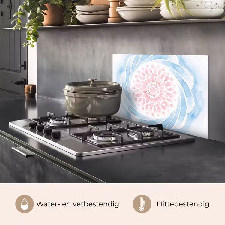 Spatscherm keuken - Abstract - Bloemvorm - Aquarel - Roze - Blauw — 2