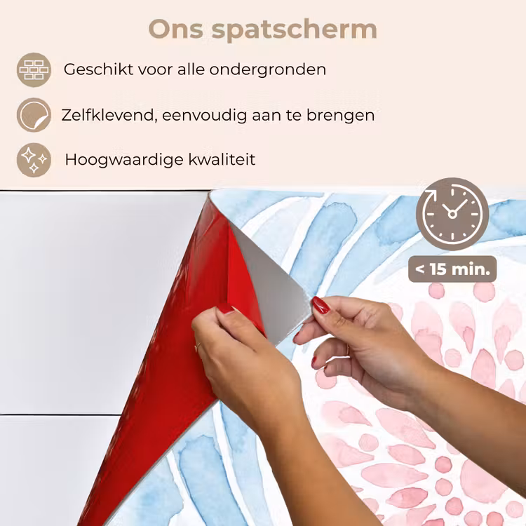 Spatscherm keuken - Abstract - Bloemvorm - Aquarel - Roze - Blauw — 4