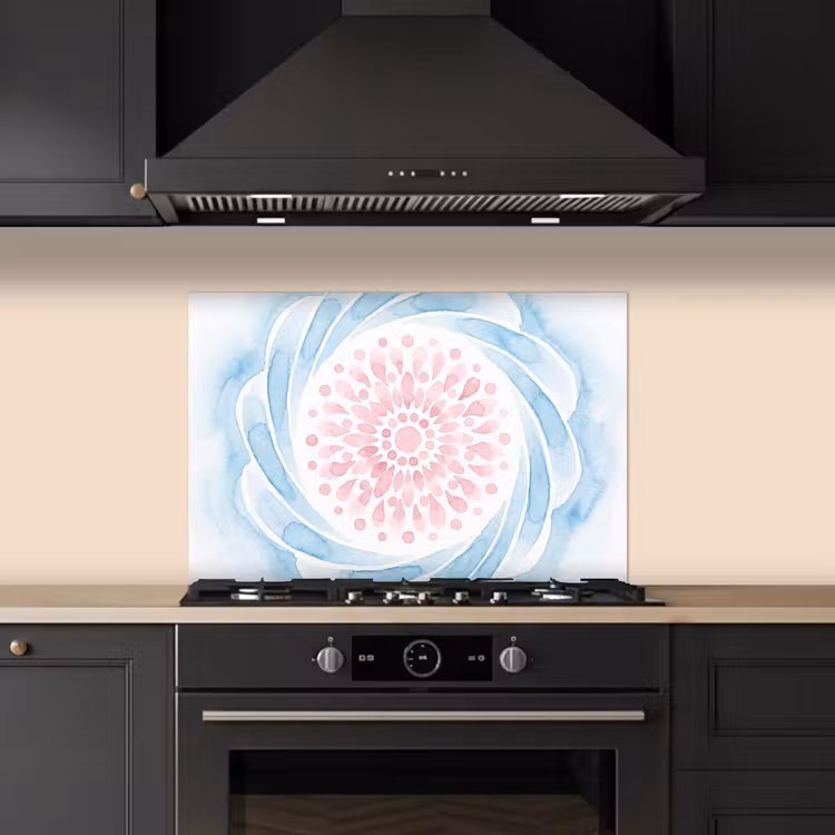 Spatscherm keuken - Abstract - Bloemvorm - Aquarel - Roze - Blauw — 5