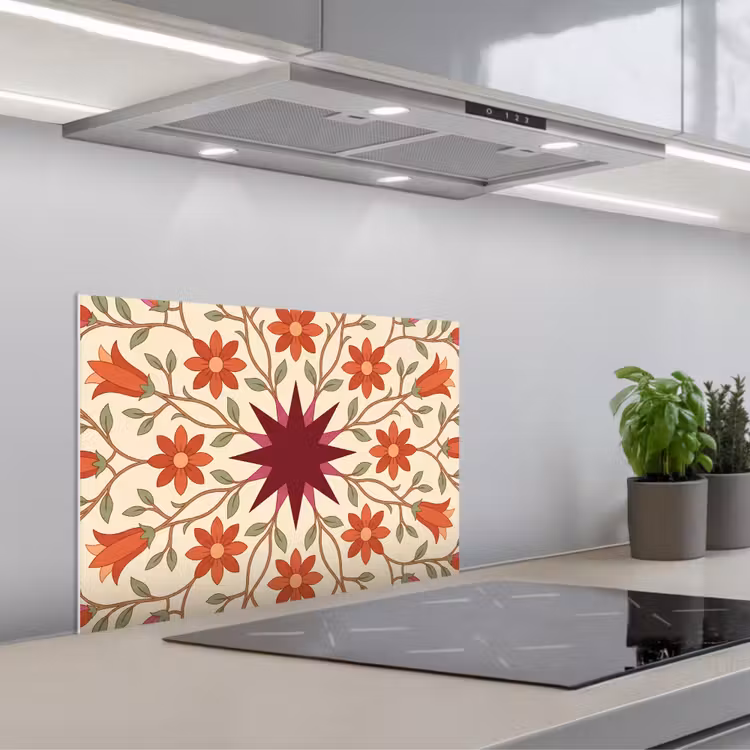 Spatscherm keuken - Bloemen - Mandala - Decoratief - Rood — 1
