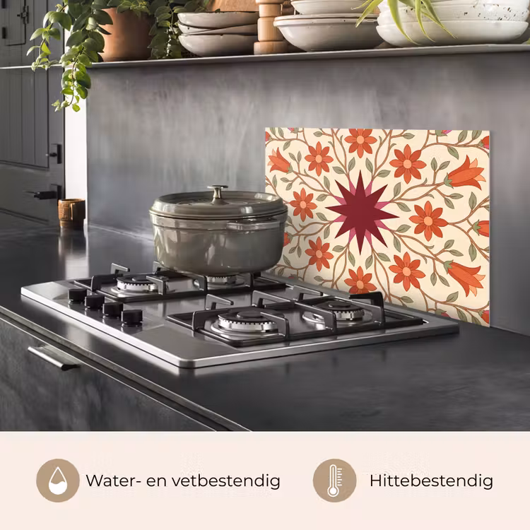 Spatscherm keuken - Bloemen - Mandala - Decoratief - Rood — 2