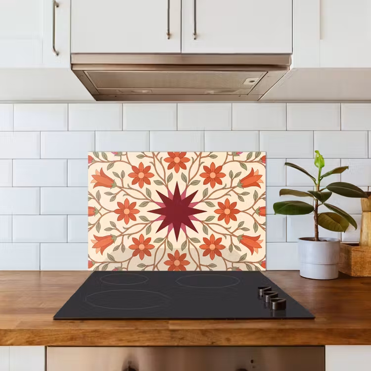 Spatscherm keuken - Bloemen - Mandala - Decoratief - Rood — 3