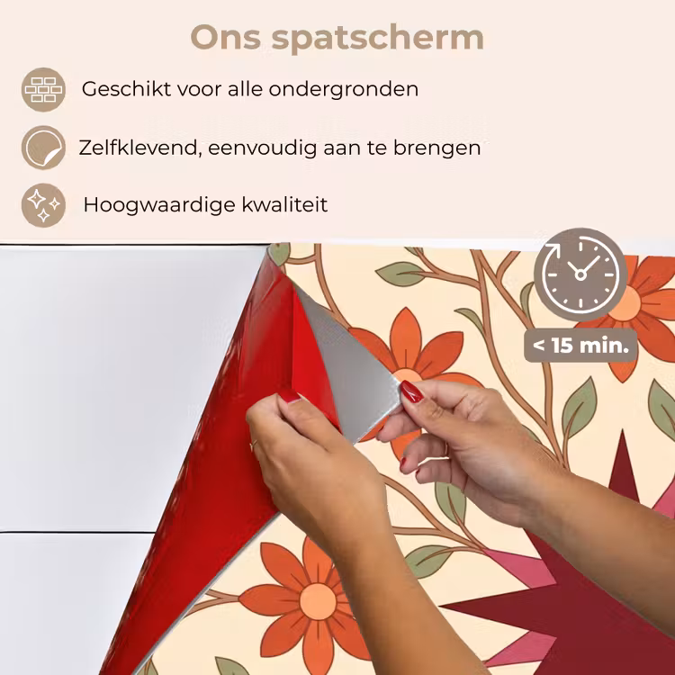 Spatscherm keuken - Bloemen - Mandala - Decoratief - Rood — 4
