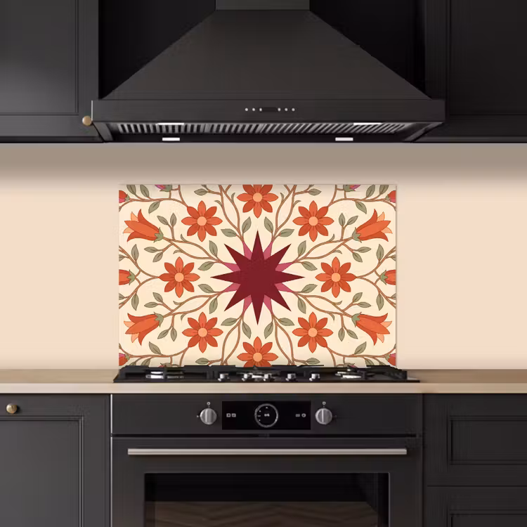 Spatscherm keuken - Bloemen - Mandala - Decoratief - Rood — 5