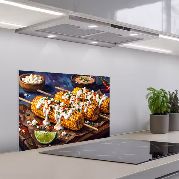 Spatscherm keuken - Eten - Maïs - Saus - Geschilderd - Geel — 1