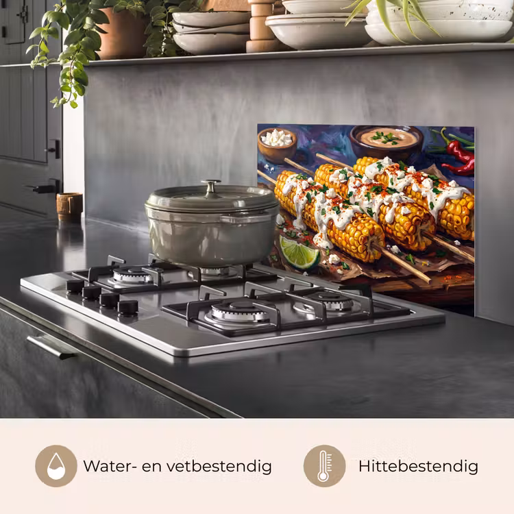 Spatscherm keuken - Eten - Maïs - Saus - Geschilderd - Geel — 2