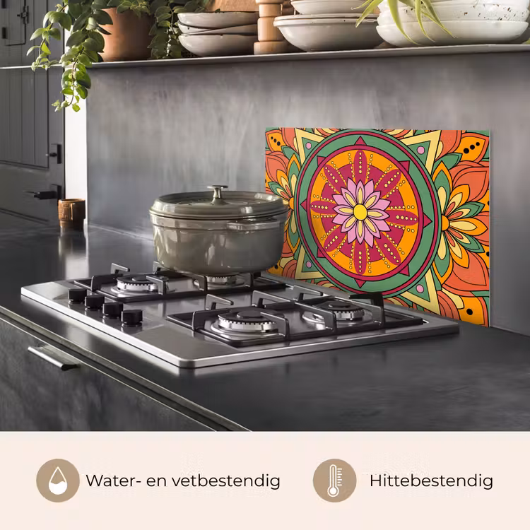 Spatscherm keuken - Mandala - Bloemen - Abstract - Kleurrijk — 2