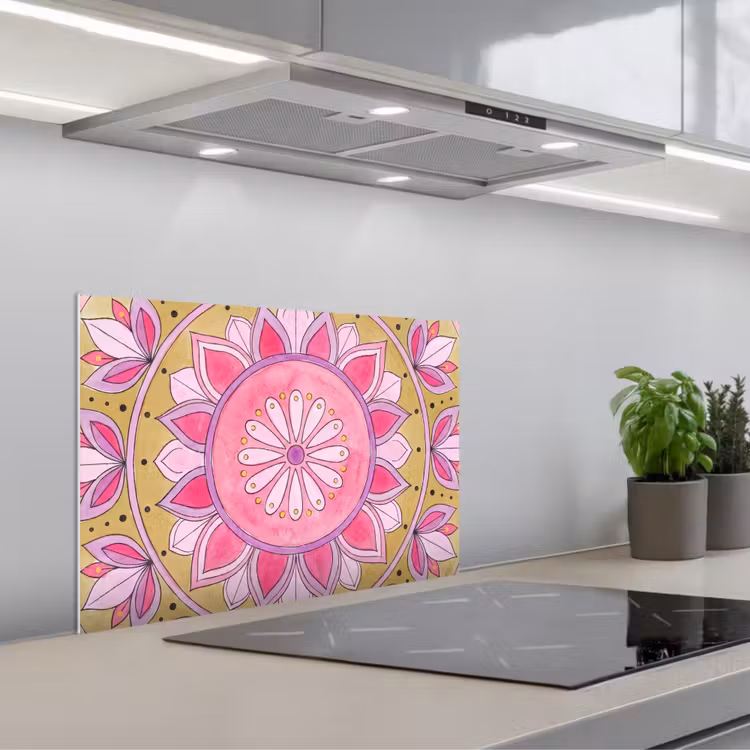 Spatscherm keuken - Mandala - Patroon - Kunst - Aquarel - Roze — 1