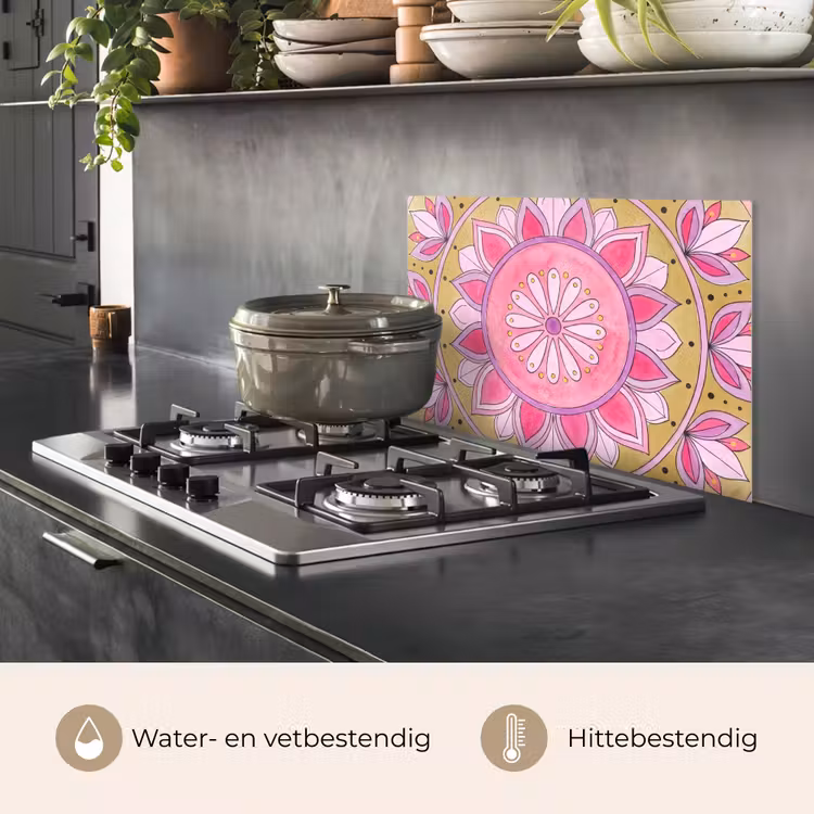 Spatscherm keuken - Mandala - Patroon - Kunst - Aquarel - Roze — 2