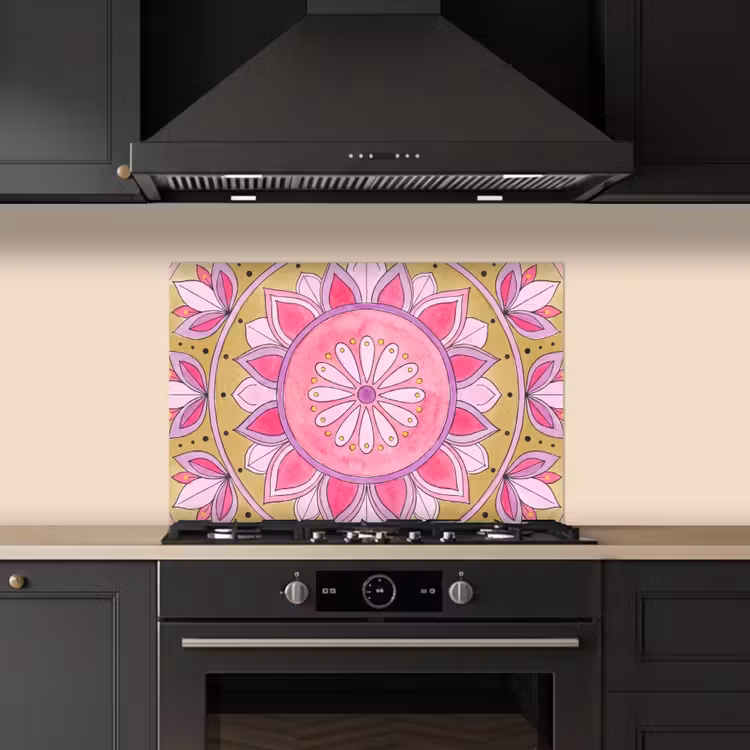 Spatscherm keuken - Mandala - Patroon - Kunst - Aquarel - Roze — 5