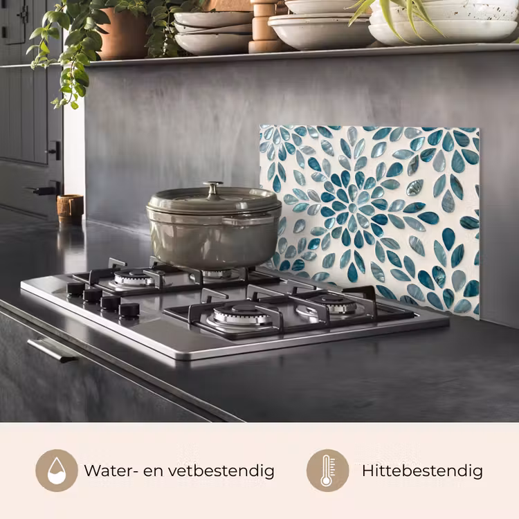 Spatscherm keuken - Patroon - Bladeren - Abstract - Modern - Turquoise — 2