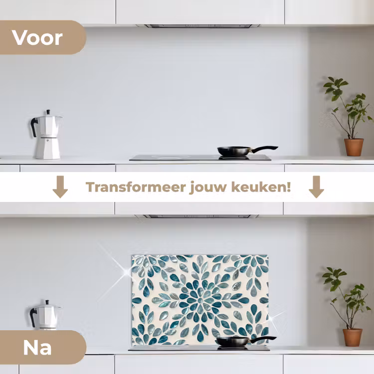 Spatscherm keuken - Patroon - Bladeren - Abstract - Modern - Turquoise — 7