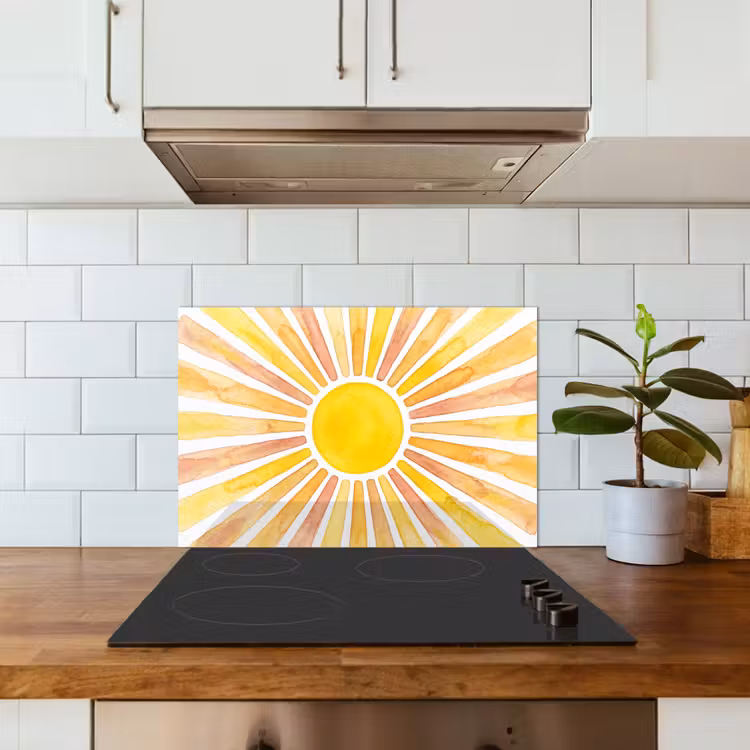 Spatscherm keuken - Zon - Stralen - Aquarel - Geel - Abstract — 3