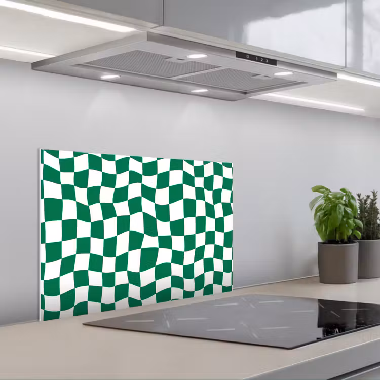 Spatscherm keuken - Schaakbord - Golvend - Groen — 1