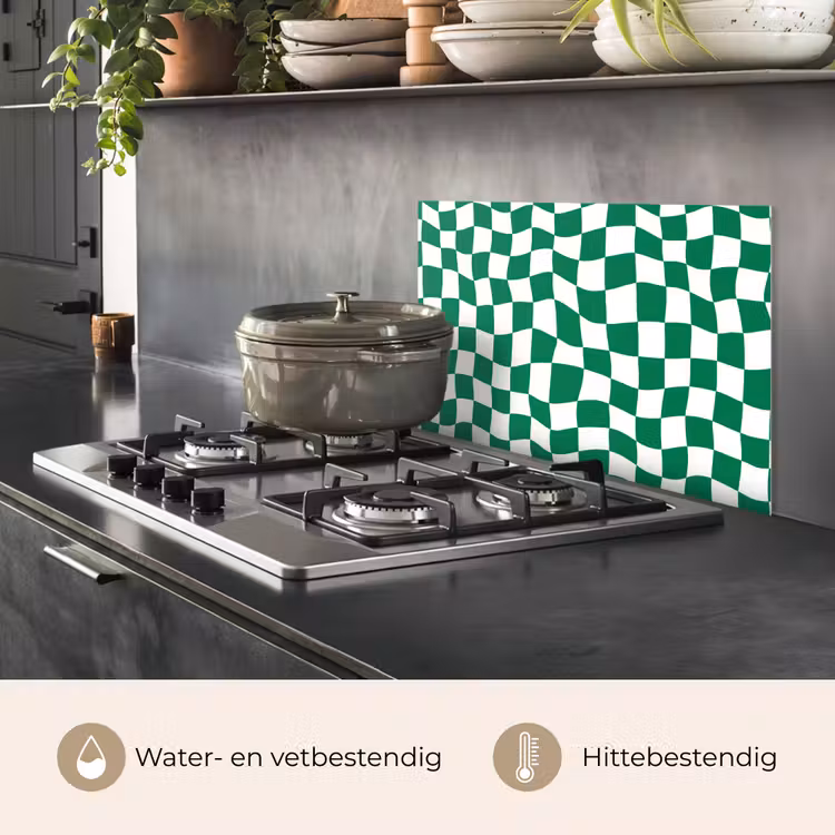 Spatscherm keuken - Schaakbord - Golvend - Groen — 2