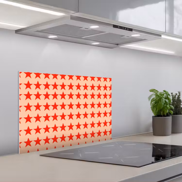 Spatscherm keuken - Patroon - Sterren - Rood — 1