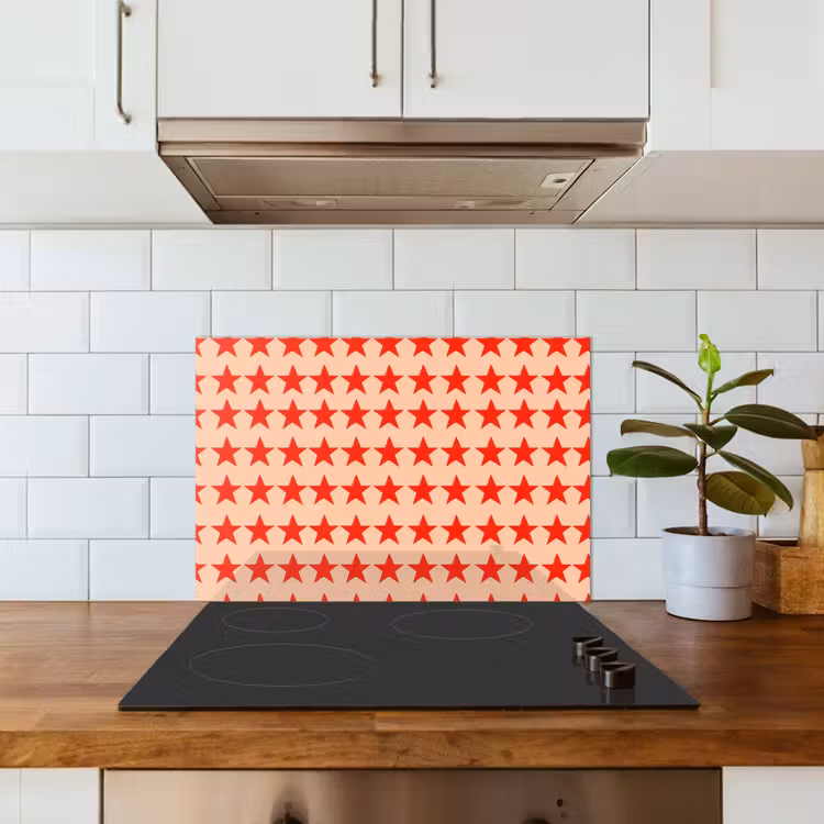Spatscherm keuken - Patroon - Sterren - Rood — 3