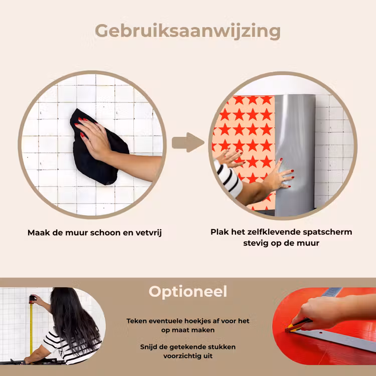 Spatscherm keuken - Patroon - Sterren - Rood — 6
