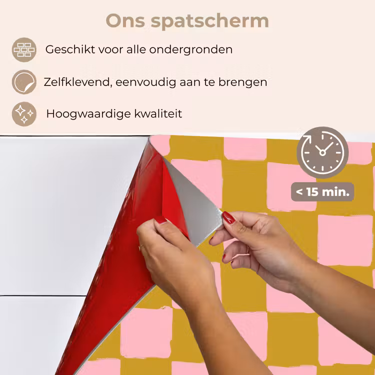 Spatscherm keuken - Patroon - Vierkant - Roze — 4