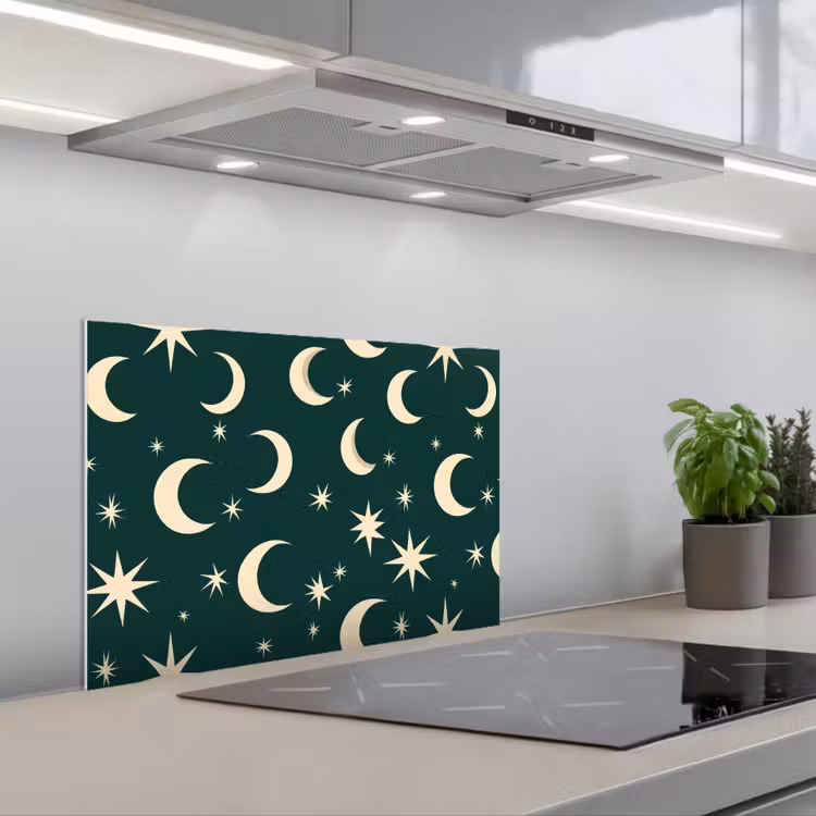 Spatscherm keuken - Manen - Sterren - Groen — 1
