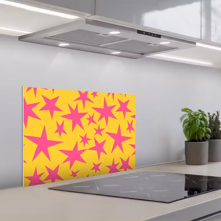 Spatscherm keuken - Sterren - Patroon - Roze - Geel — 1