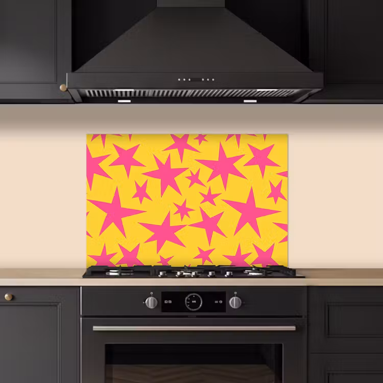 Spatscherm keuken - Sterren - Patroon - Roze - Geel — 5