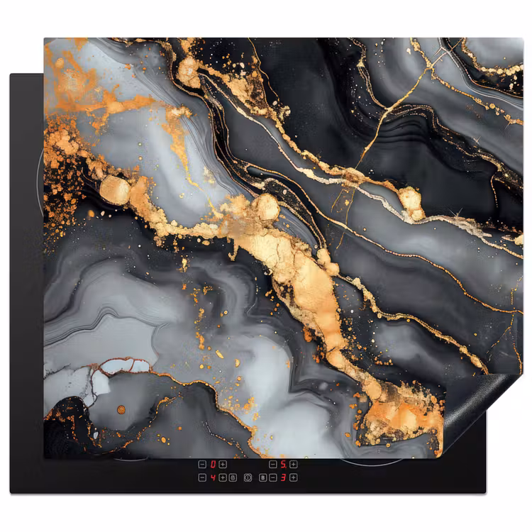 Inductie beschermer - Marmer - Goud - Grijs - Zwart - Structuur — 1